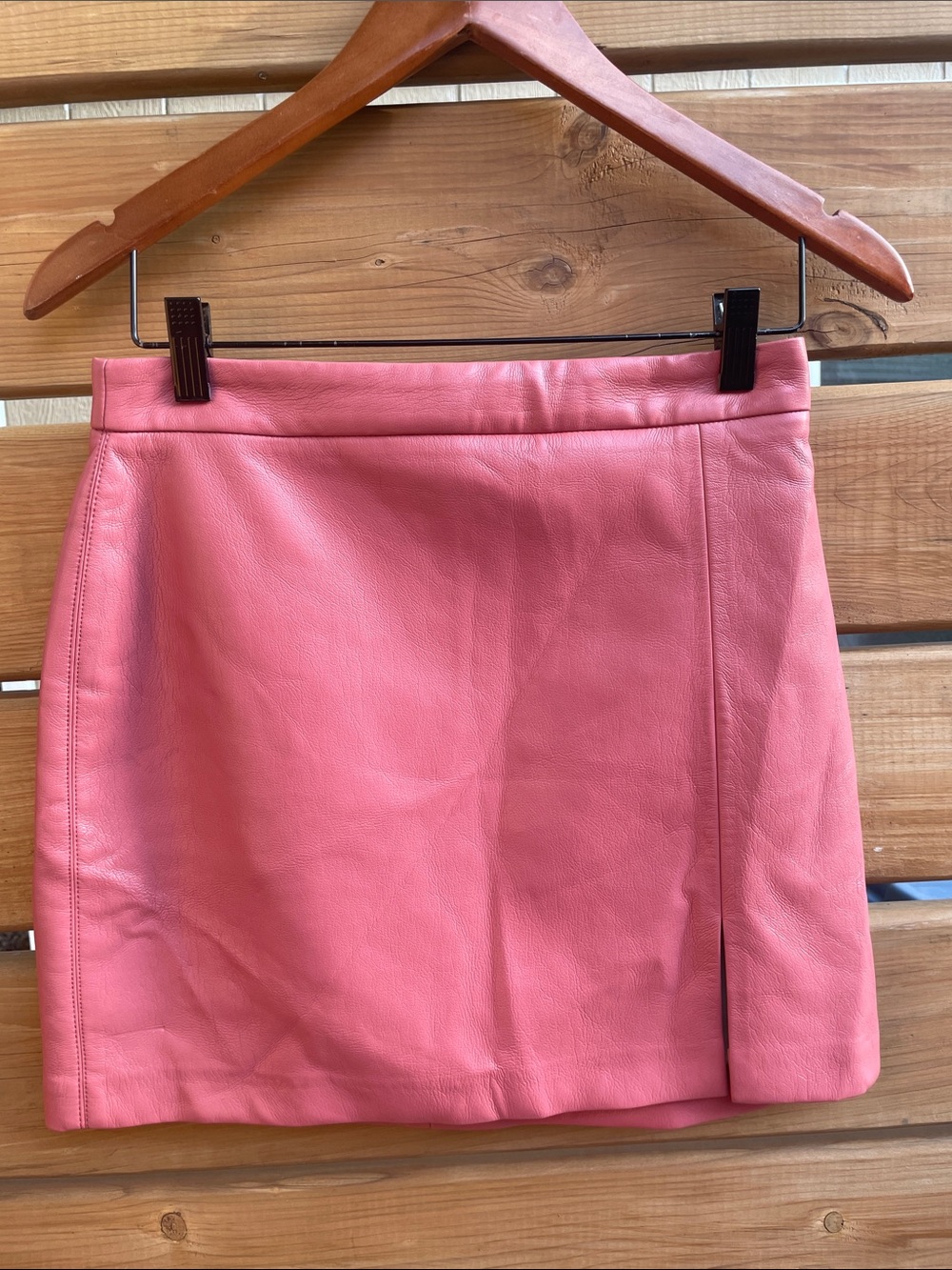 Wilfred Pink Leather A-Line Mini Skirt